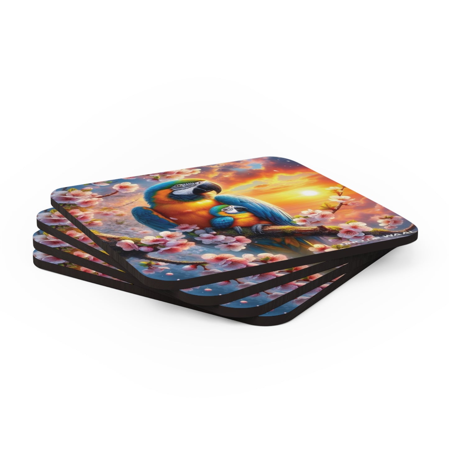 Macaw Corkwood Coaster Set, Parrot corkwood Coaster Set