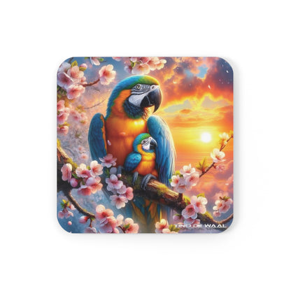 Macaw Corkwood Coaster Set, Parrot corkwood Coaster Set