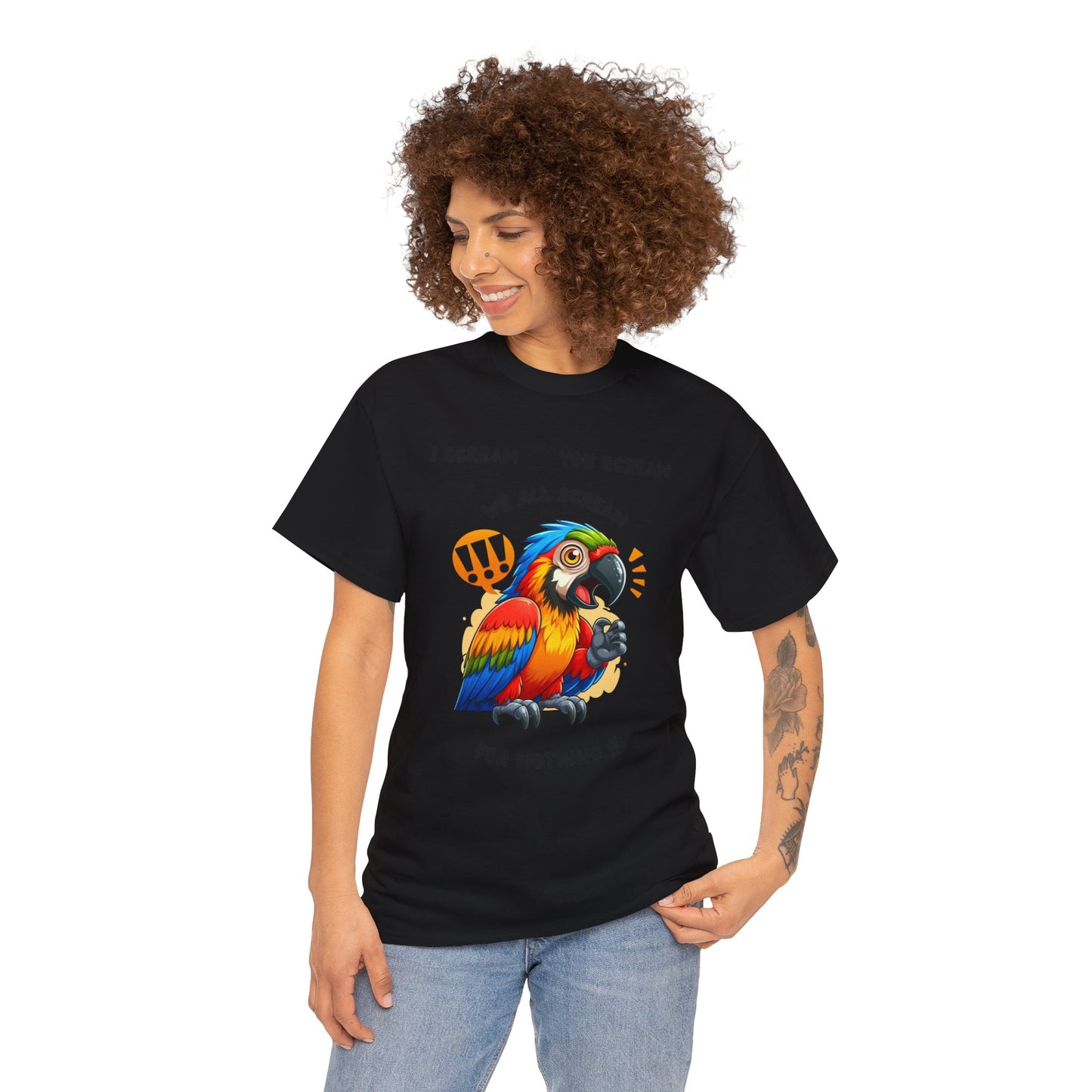 Macaw screaming Unisex Heavy Cotton Tee, macaw t shirt, fun parrot t shirt