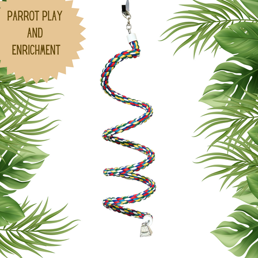 Parrot Bungee rope 1.25 X 97 for large parrots, African greys, macaws, cockatoos. fun and enriching for larger sized parrots